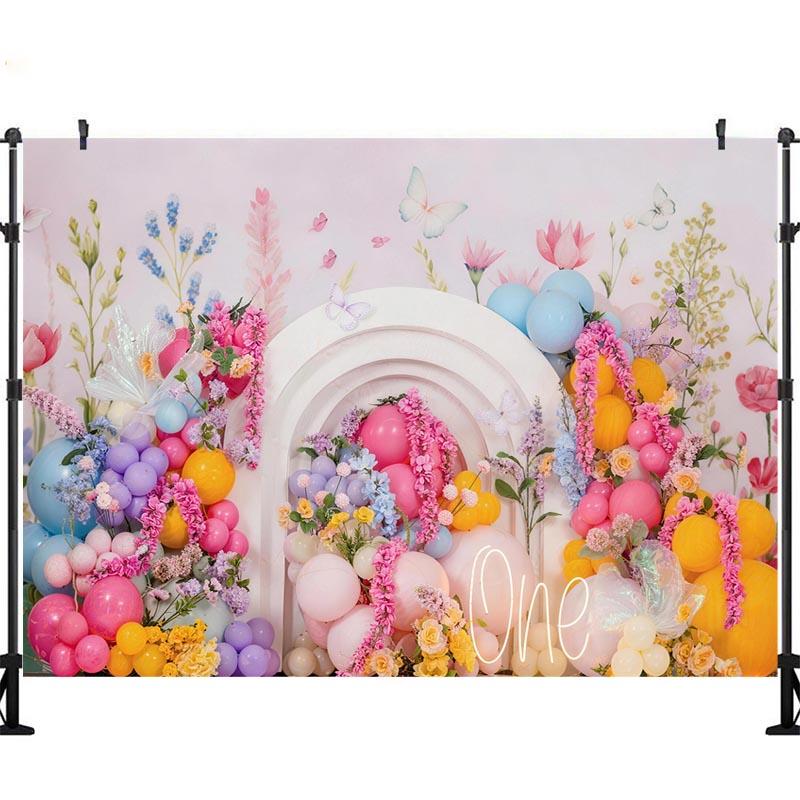 LS Butterfly Garden Backgrounds Cake Smash Kids Adult Photography Props Child Baby Balloon Decors Photo Backdrops