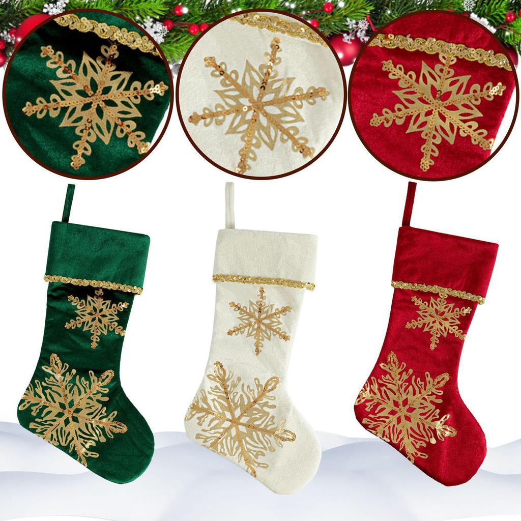 2025 Velvet Christmas Stocking Gift Bag with Hot Stamping Ornament