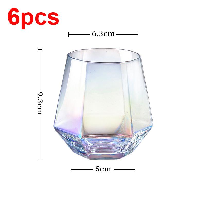 6pcs/lot Whiskey Glass Diamond Crystal Wine Glass Cup Golden Transparent Coffee Mug Cup Milk Tea Mugs Beer Glass Bar Drinkware