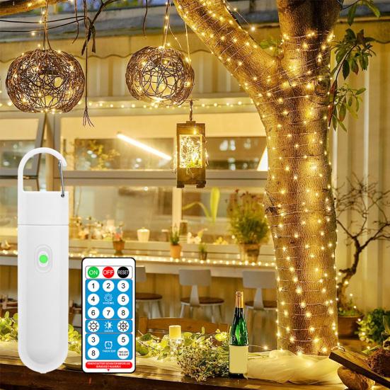 Rechargeable Fairy Lights 10/20m 200 LED String Lights with Remote Control Timer 8 Modes Warm White USB Fairy Lights for Wedding Christmas Party Decor