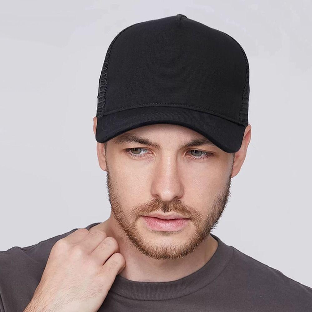 New Hard Top Baseball Cap Breathable Solid Color Peaked Cap 5 Panels Mesh Hat Men Women