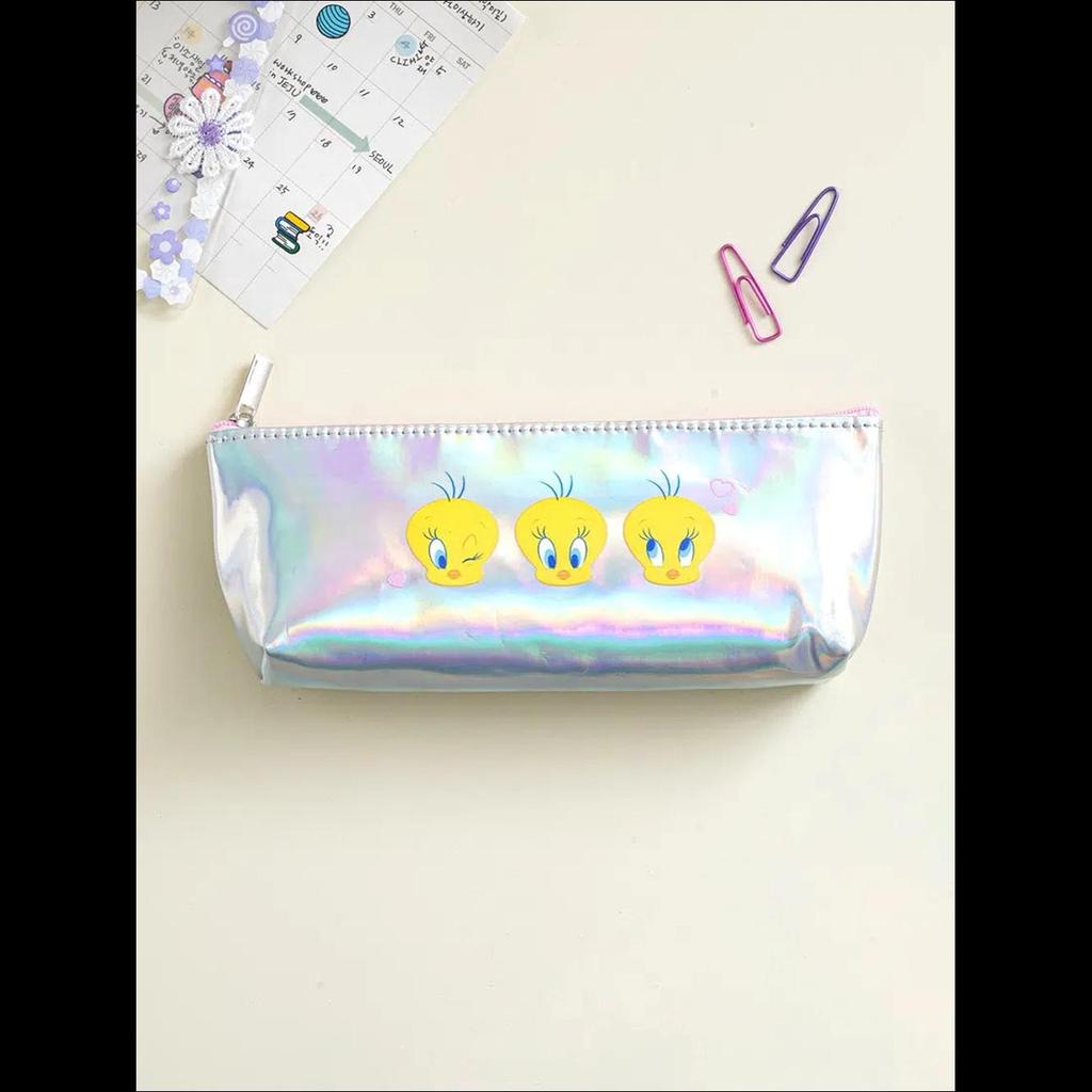 [K-Stationery] Estuche Holográfico Tweety de Looney Tunes de Daiso Corea - Lindo Material Escolar de Papelería Coreana