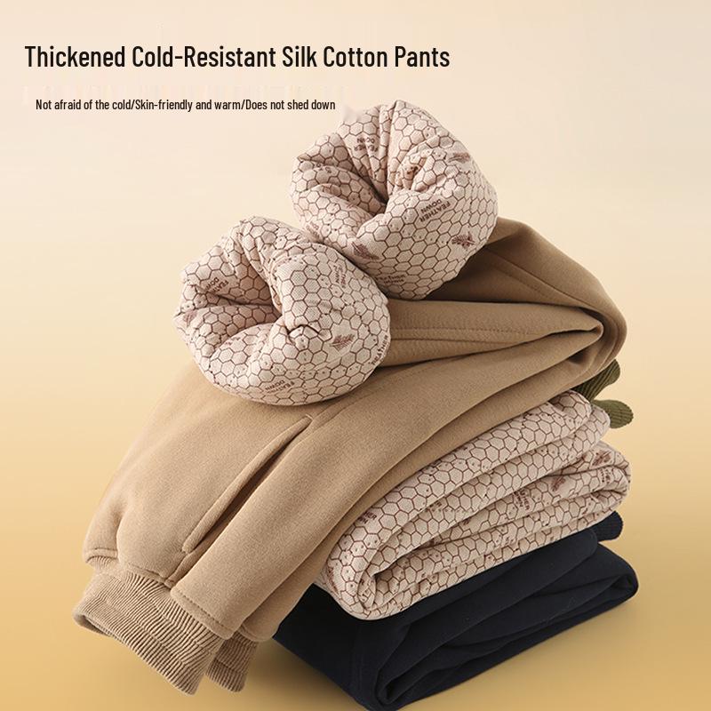 2024 Boys' Fleece-Lined Thick Cotton Winter Pants for Middle and Big Kids - Sports Style