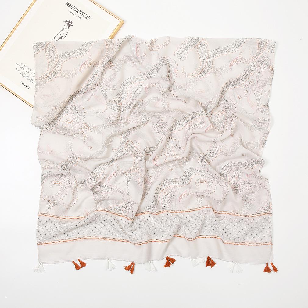 Retro Mori Girl Japanischer Literarischer Baumwolle Leinen Quasten Schal - Vielseitiger Sonnenschutzschal mit Druck Patchwork