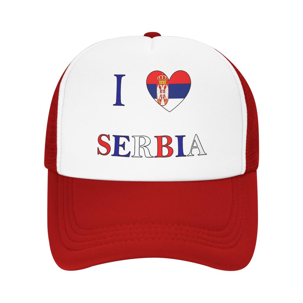 I Love Serbia Mesh Sun Hats Tennis Skate SunProof Snapback Cap FeUnisex Unisex Stylish Design Hip Hop Hats