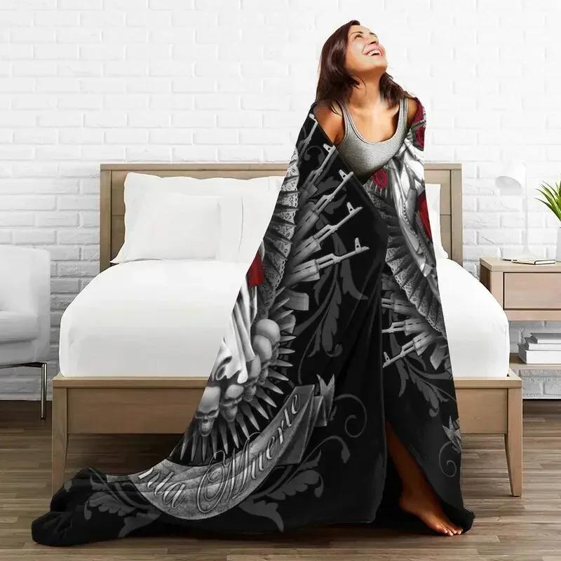 Santa Muerte Filtar Varma Flanell Lady of Holy Death Mexikansk Dödskalle Pläd för Sovrum Kontor Sängöverkast