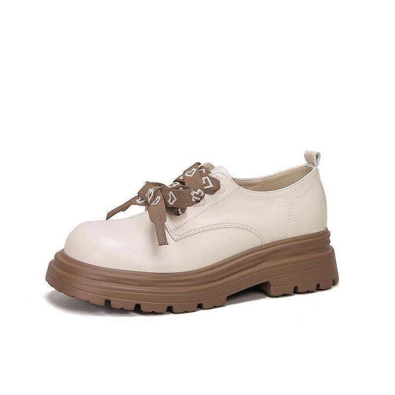 Bow Lace Up Oxford Shoe Style College Small Leather Shoes Female Students Platform Thick Heel Single Shoes