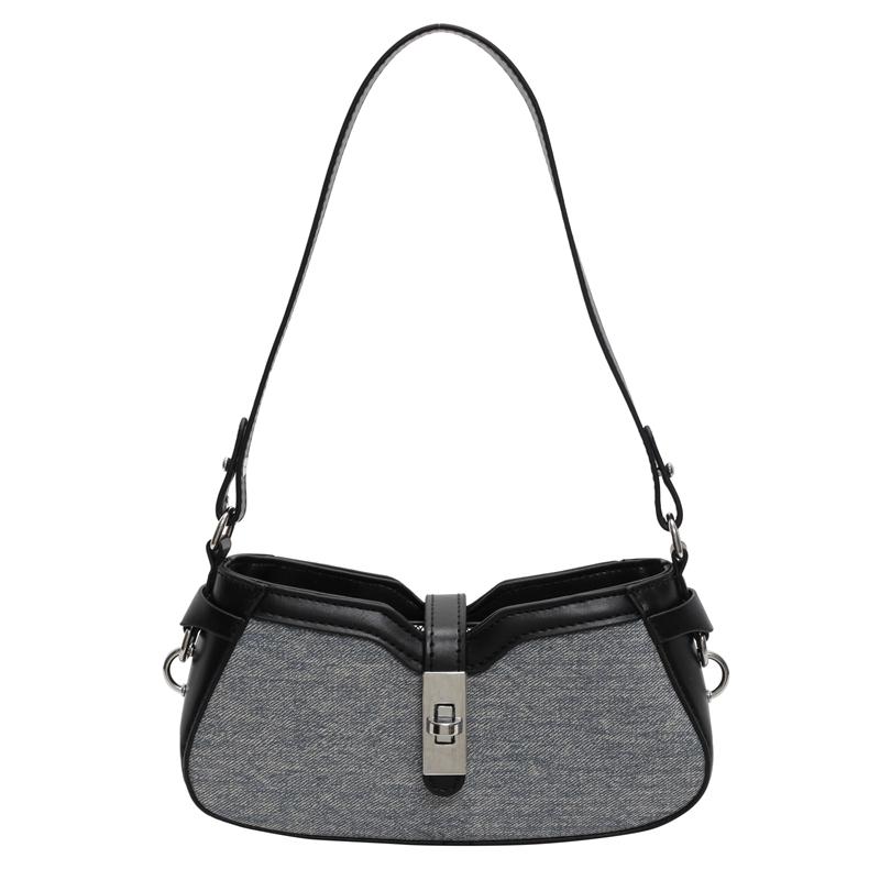 1 Stück Denim Patchwork PU Unterarm Wickel Damen Schultertasche mit Schnalle
