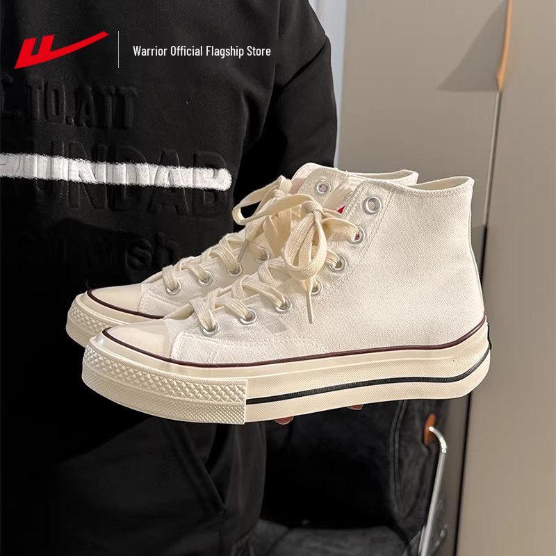 2026 Spring Warrior Low-Top Canvas Shoes: Black & White Casual Sneakers for Men & Women with Thick Soles