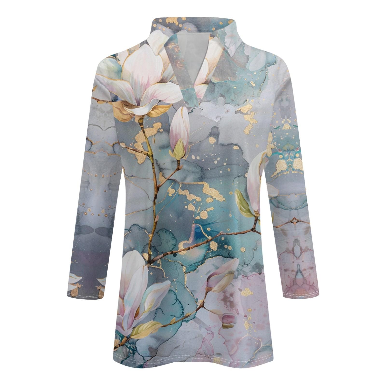 Женская летняя модная повседневная рубашка с v-образным вырезом и рукавами три четверти — фото 4