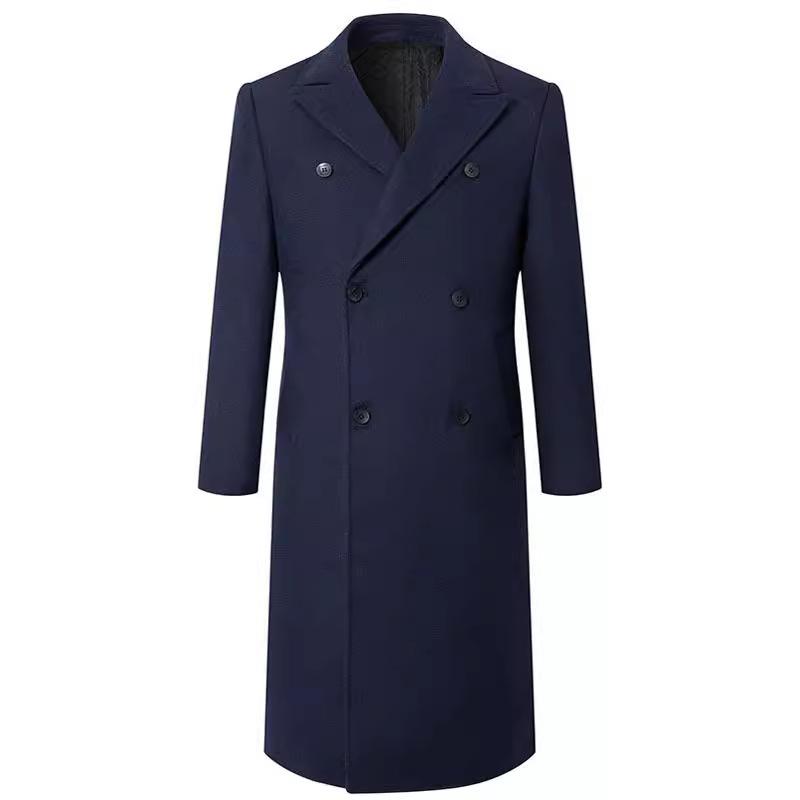 Autumn and Winter Thickened Padded Extra Long Knee Woolen Coat Men's Double-breasted Slim-fitting Trench Coat
