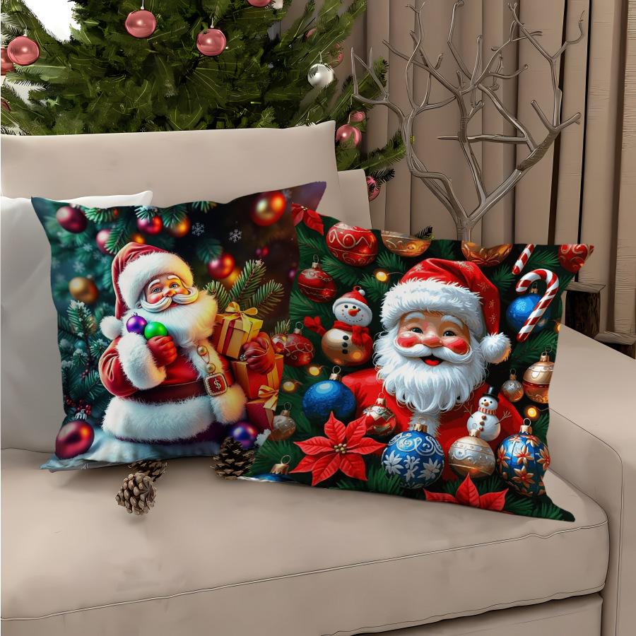 Cartoon Weihnachtsmann Polyester Kissenbezug Weihnachten Sofa Kissenbezug Zuhause Feiertag Bedruckter Kissenbezug