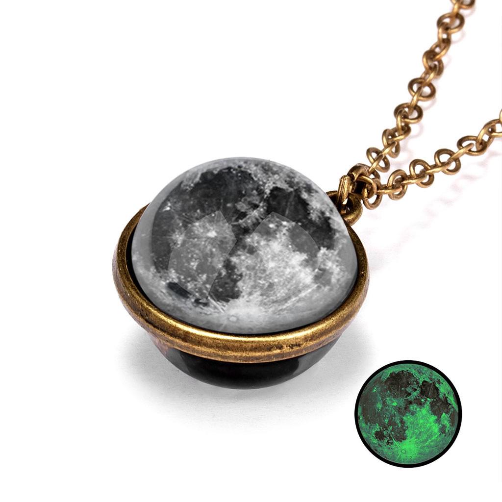 Glow In The Dark  System Double Sided Glass Dome Planet Necklace Pendant