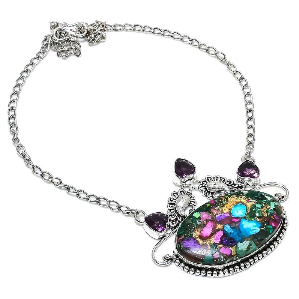 Natural Spiny Oyster, Amethyst Gemstone 925 Sterling Silver Necklace 18" m8F57