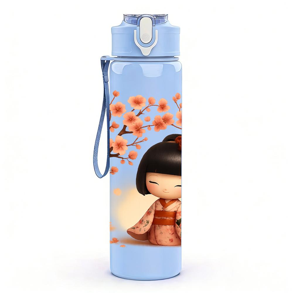 1PC Autumn Tree Little Girl 750ml Color Plastic Sports Water Bottle Leakproof Flip Straw Lid For Sports Office Home Use