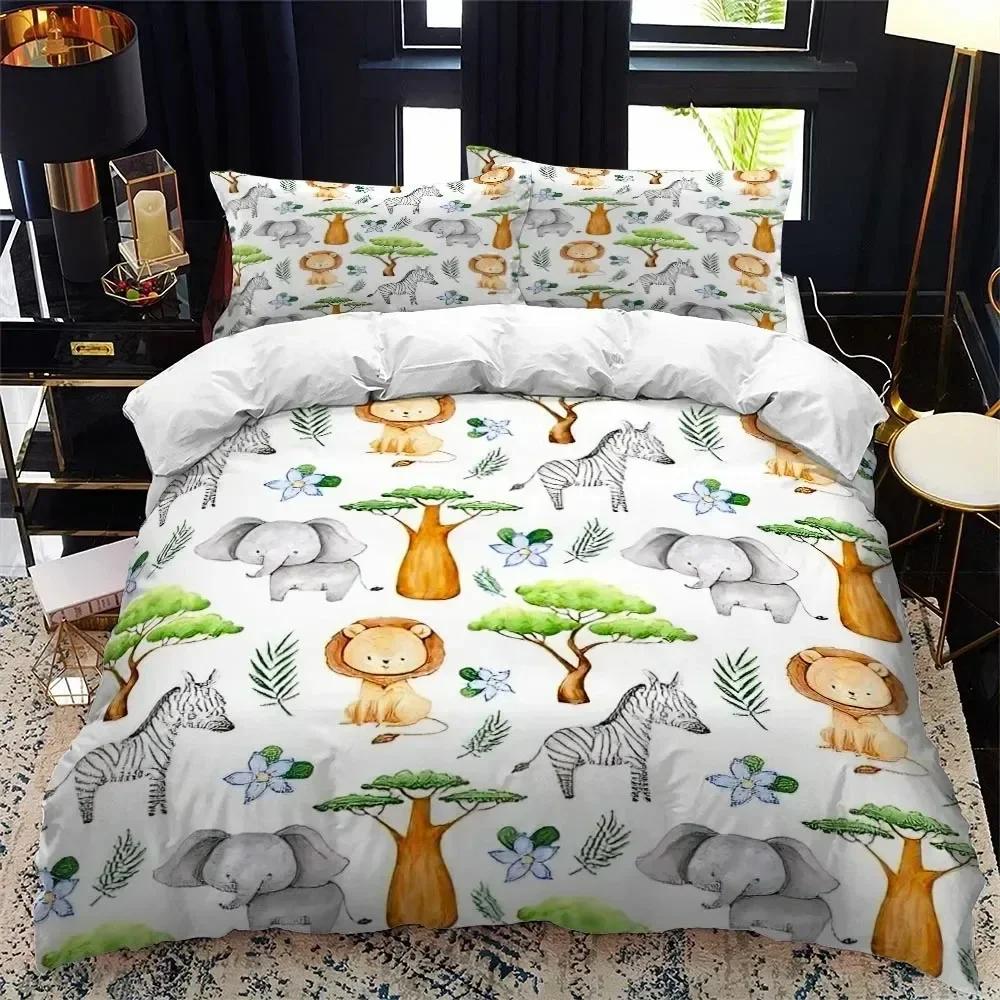 Animal elephant Cartoon Bedding Set Duvet Cover Bed Set Quilt Cover Pillowcase Comforter king Queen Size Boys Adult Bedding Set