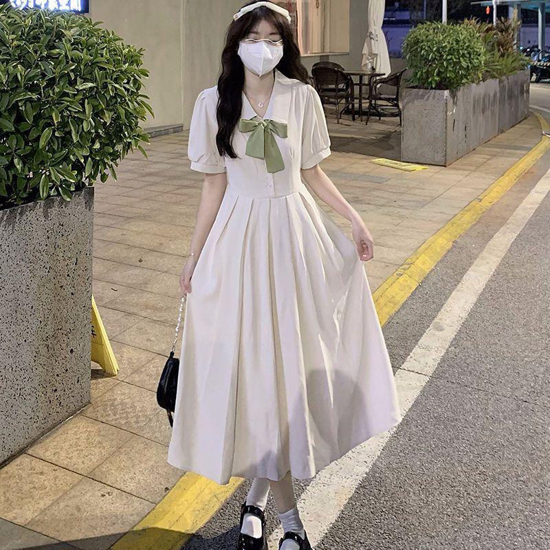 Summer French Bellflower Retro Midi Dress - Waist-Slimming Korean Style for Women & Students