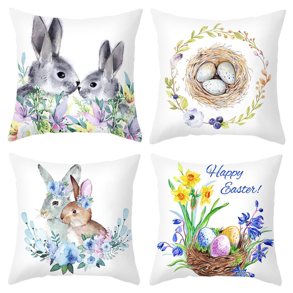 Cute Cartoon Rabbit Easter Pillow Cover New Sofa Cushion Cover Peach Leather Velvet Head Pillow Cover Premium Durable