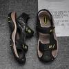 Men Hiking Sandals Outdoor Black Leather Sandals Wide Head Closed Toe Sport Sandals Summer Beach Shoes for Father Plus Size
