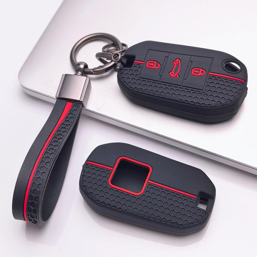 Key Fob Cover for Peugeot 3008 5008 208 308 408 508 4008 C3 with Keychain Anti-Scratch Surface Shockproof Structure Soft Grip Texture