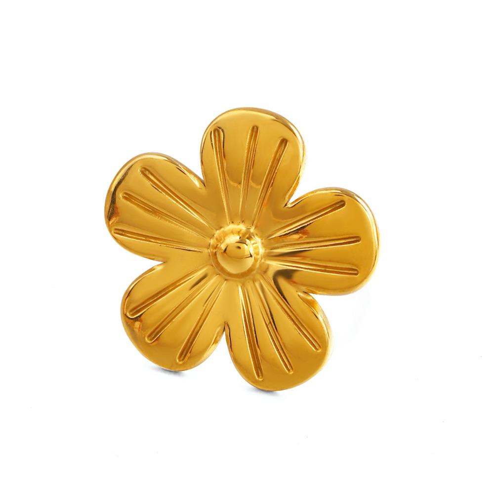 Hip Hop Personality Stainless Steel 18K Gold-plated Flower Rings for Women Simple Fashion Party Finger Jewelry Accessories Gifts