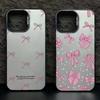 Ins Korean Simple Pink Bow Phone Case for iPhone 15 Pro Max 14 13 12 11 XS X XR 7 8 Plus 15 Luxury Lens Protection Laser Cover