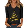 Women's Casual Fashionable Sexy Comfortable V-Neck Christmas Three-Quarter Sleeve Top