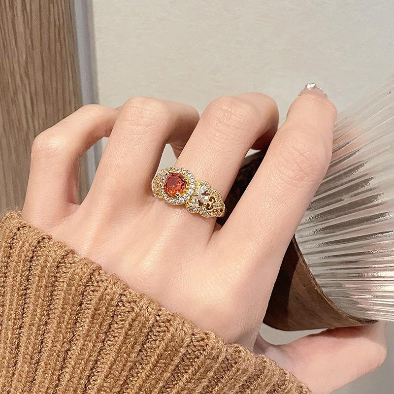 French Italian Weave Gold Carving Process Red Zir*****Pen Ring Brushed Light Luxury Heavy Industry High Sense Ring