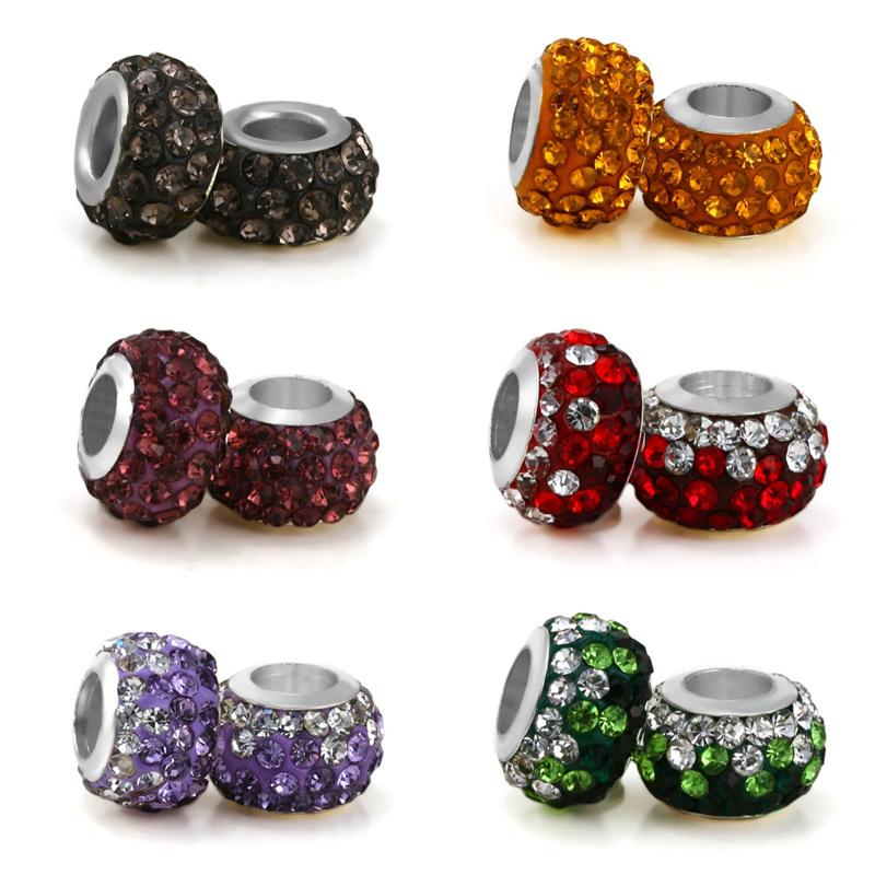 Silver Plated Macroporous Resin Glass Beads for Charms Bracelet Necklace Keychain Women Girls Jewelry Gifts