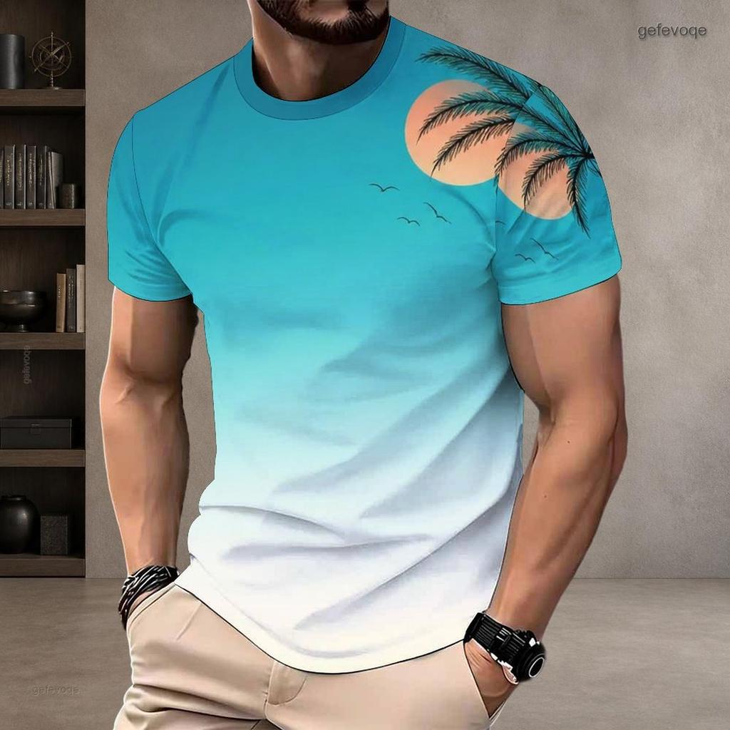 Men Plus Size Round Neck Short Sleeve Clover Printed T Shirt White Green Casual