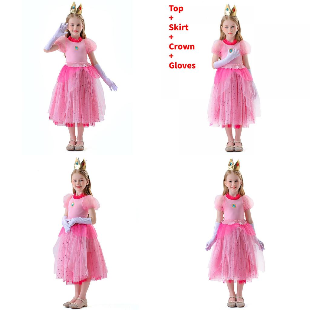 Super Mario Bros Kids Princess Peach Cosplay Costume For Halloween And Stage Performances