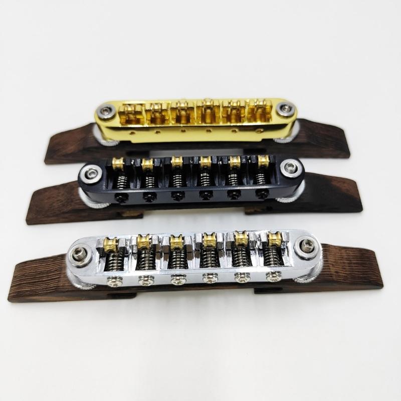 High Performances Fixed Saddles Rosewood Bridge Electric Guitar Bridge Tailpiece with Golden Roller Saddles Easy to Use