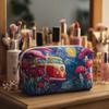 Dragonfly Print Quilted Cosmetic Bag Multi-functional Travel Organizer U-shape Zip Pouch