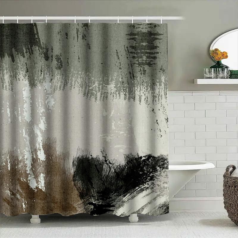 Luxury Printed Shower Curtain with Watercolor Effect for Bathroom Decorations Modern Artistic Design Black White Color Scheme (2