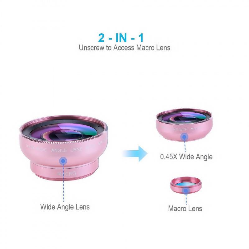 Handy-Kameraobjektiv 0,45X Weitwinkel + 12,5X Makro Kombi: HD Externe Selfie-Linse