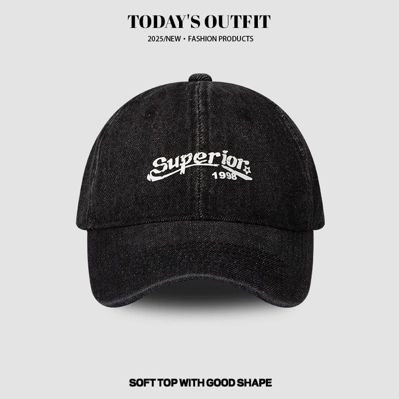 

Кепка бейсболка женская из выбеленного черного денима высокого качества, модная в корейском стиле, для защиты от солнца и визуально стройнящая лицо, мужская