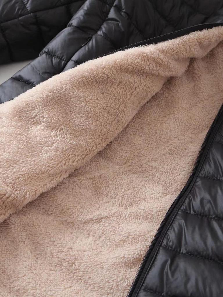 2024 Korean Style Slim Fit Fleece-Lined Hooded Cotton Coat, Warm Lambswool Women's Jacket for Autumn/Winter