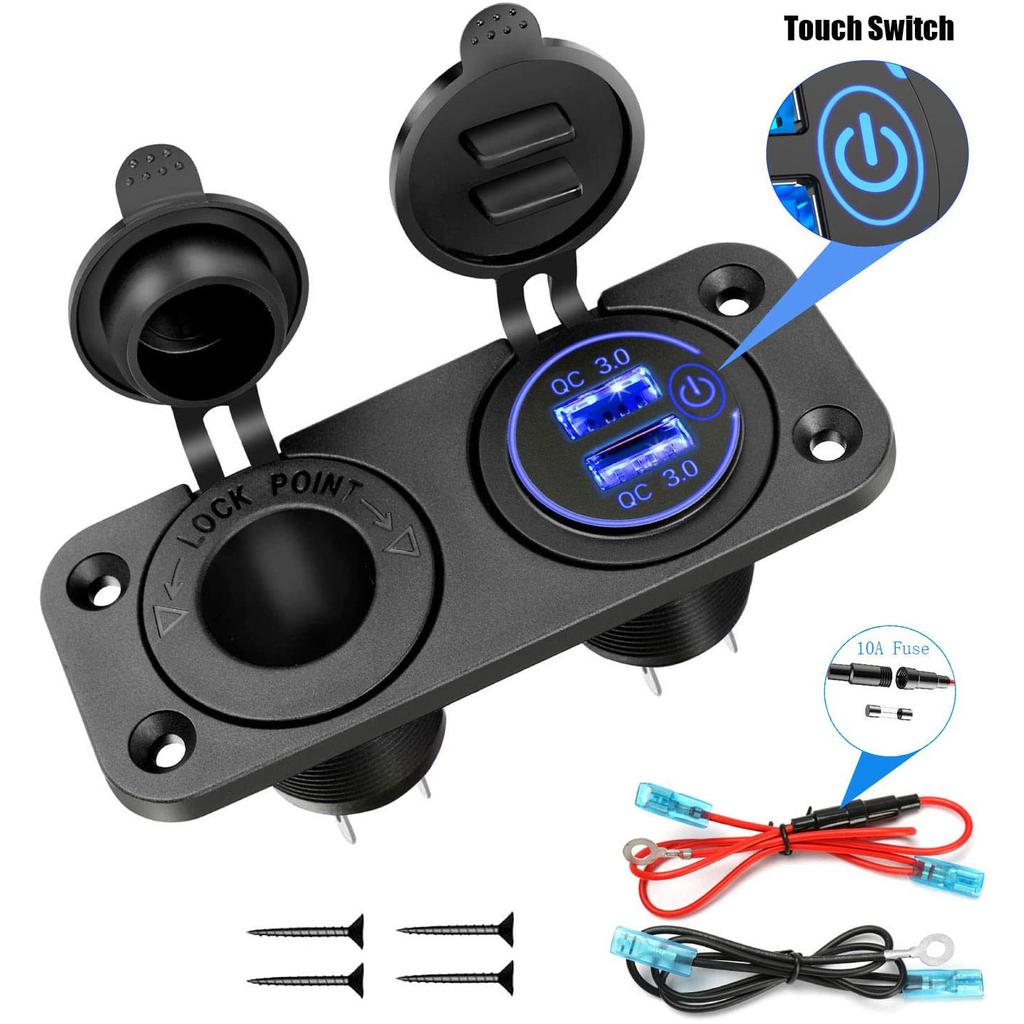 12V Marine Dual Quick Charge 3.0 USB Charger Outlet Splitter Waterproof Power Panel Adapter for Car Boat Motorcycle RV Truck ATV