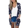 Women's Fashion Loose Casual Pocket Printed Cardigan Seven Sleeve Jacket Top