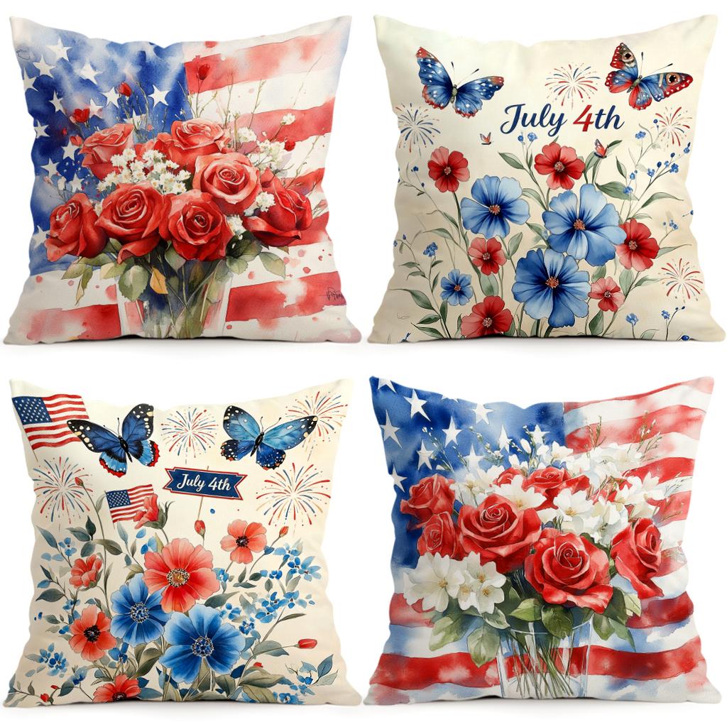 Independence Day Flowers Cushions Pillowcase Polyester Cushion Cover Throw Pillow Pillowcover Home Car Sofa Decor