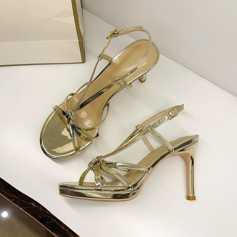 Mote Nye Gull Premium Sandaler med Åpen Tå med Sexy Stiletto Platå Høye Hæler for Kvinner