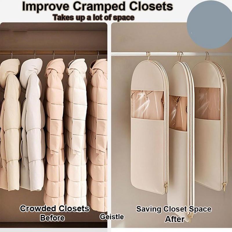 

Space Save Hanging Garment Bag with Self Compression Zipper,Dust Cover Down Coat Bag Travel Clothes Space-Saving Organizer S