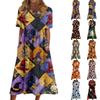 Women Casual Halloween Print Dress Short Sleeve Round Neck Loose Fit Midi Dress with Pockets Comfortable Everyday Wear