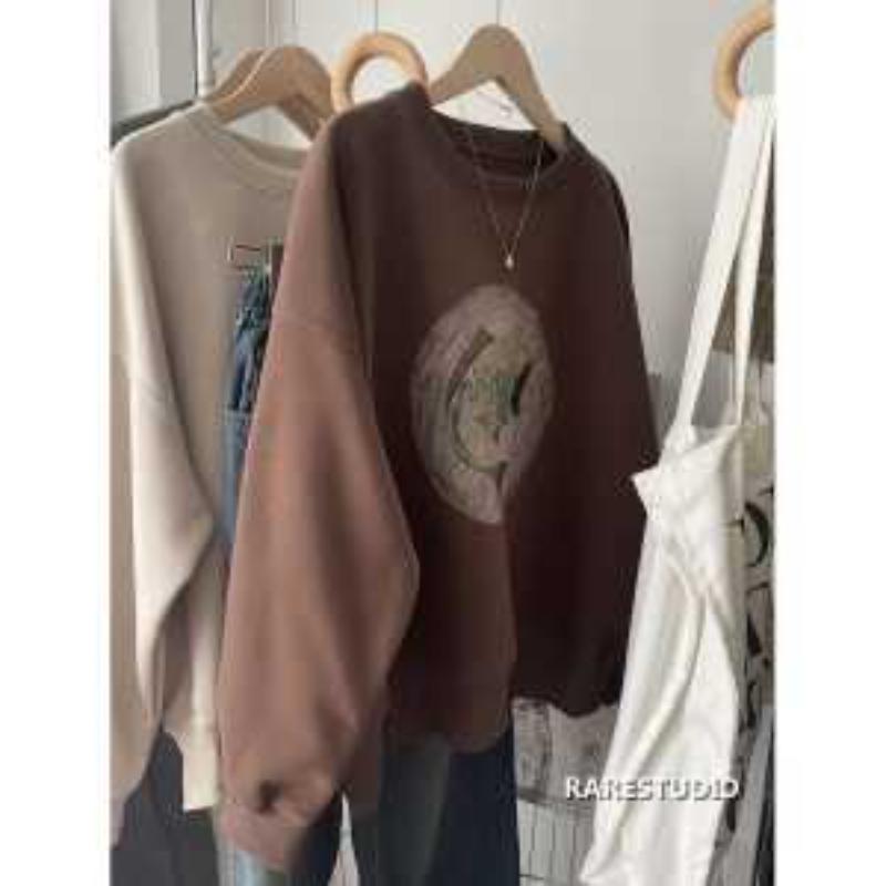 Fun Big Fish Illustration Design Casual Western Style Versatile Loose Sweatshirt for Women Spring and Autumn