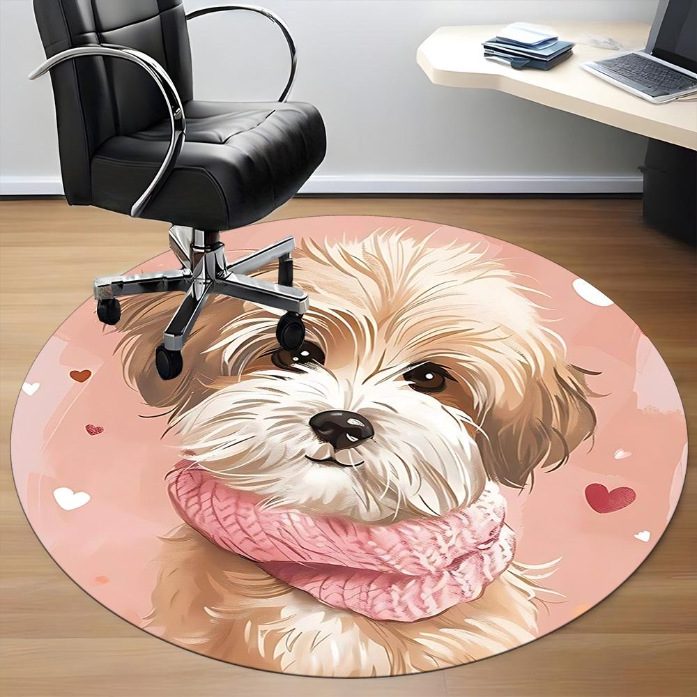 1PC Puppy Scarf Office Round Area Rug, Indoor Mat Suitable ForOffice, Under Office Chairs Bedroom Living Room Home Decor, Room Deco,  F156