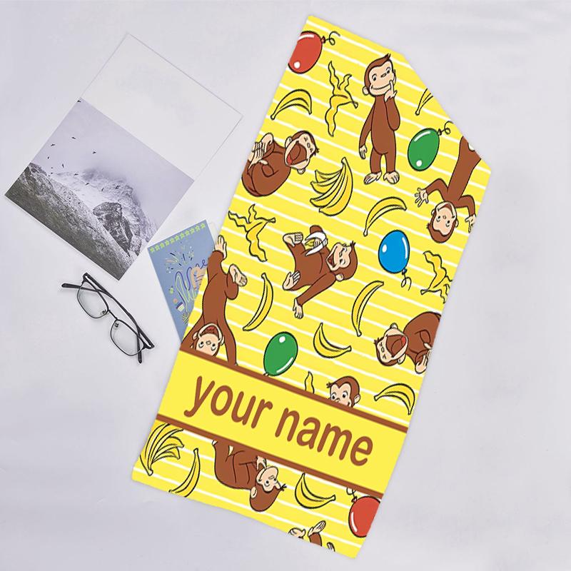 1pc Curious George1 Beach Towel with Custom Name, Beach/Swimming/Bath/Picnic/Camping Towel, Suitable for Seaside Beaches