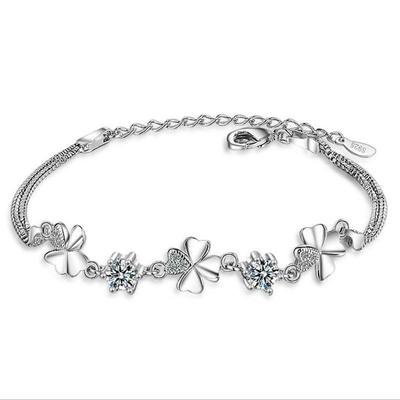 New Fashion 925 Sterling Silver Women Bracelets Jewelry Top Quality Crystal Clover Female Anklets For Girl Party Bijoux
