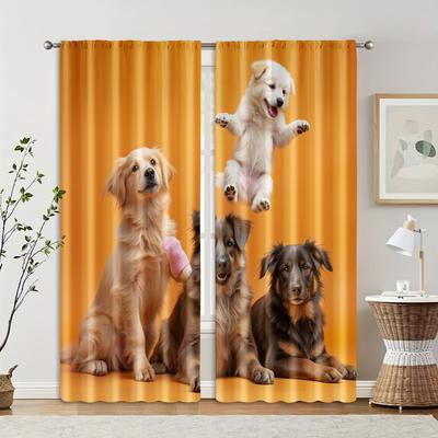 2 Pcs, Filtering Curtains (excluding Rods, Non-movable, Without Batteries) Cute Cartoon Dog for Use In Bedrooms and Living Rooms