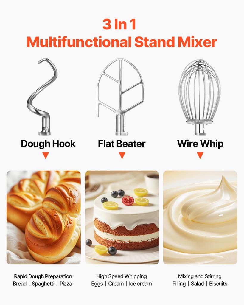 SucceBuy 10L Commercial Food Mixer 3 Speeds Adjustable 110/178/390 RPM Stainless Steel Bowl Dough Hooks Whisk Beater Premium