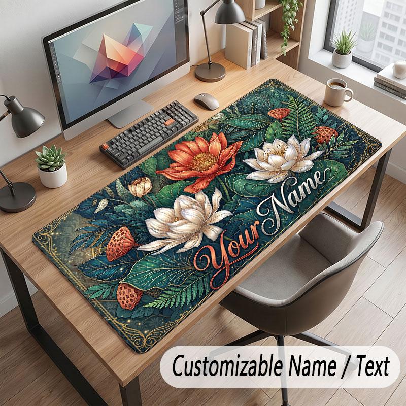 Floral Garden Theme Customized Mouse Pad Personalized Print Name Text Desk Mat For Home Office Table Decor